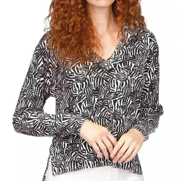 MICHAEL KORS WOMENS ZEBRA DROP-HEM SWEATER - Picture 1 of 4